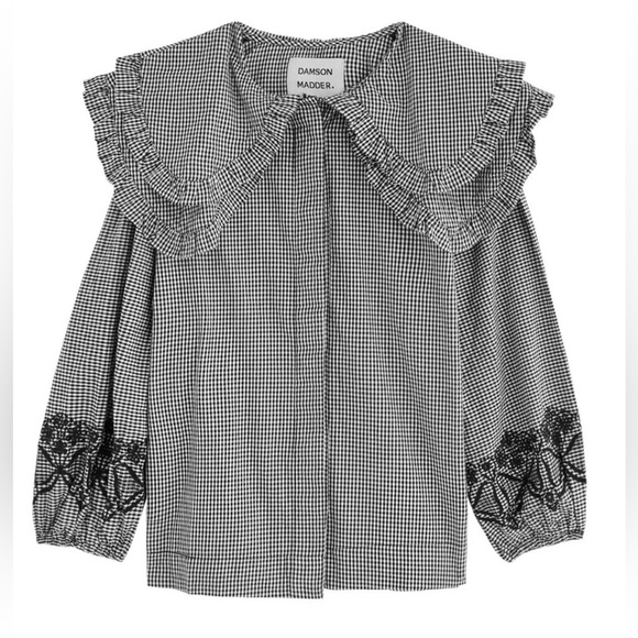 Damson Madder Tops - DAMSON MADDER Lois Double Collar Gingham Blouse UK size 10/US size 6
